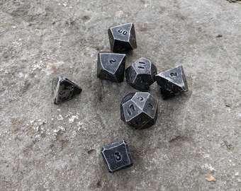 Iron dice, set of 7 dices, d4, d6, d8, d10, d12, d20, d00, metal dice, DnD dice, board games,tabletop gaming,iron anniversary,handmade dice