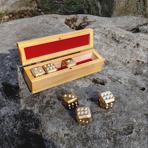 Handgesmede bronzen D6 dobbelstenenset, houten doos, 8e jubileumeditie