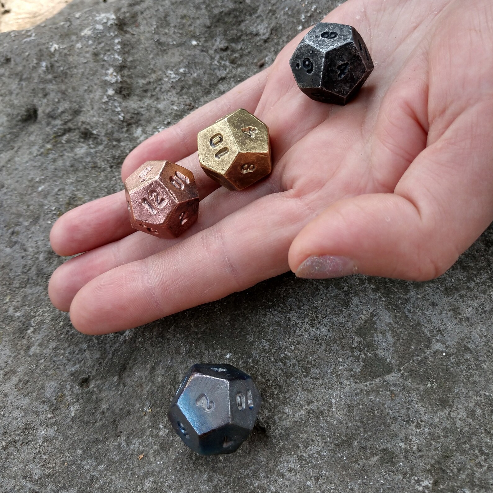 Set of 4 Metal Dice D12 Dice Bronze Dice Iron Etsy
