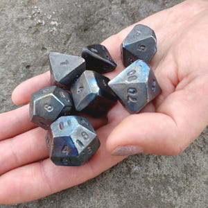 Hand forged titanium dice, set of 7 dices, d4, d6, d8, d10, d12, d20, d00, titanium dices, DnD dice, board games,tabletop gaming,forged dice
