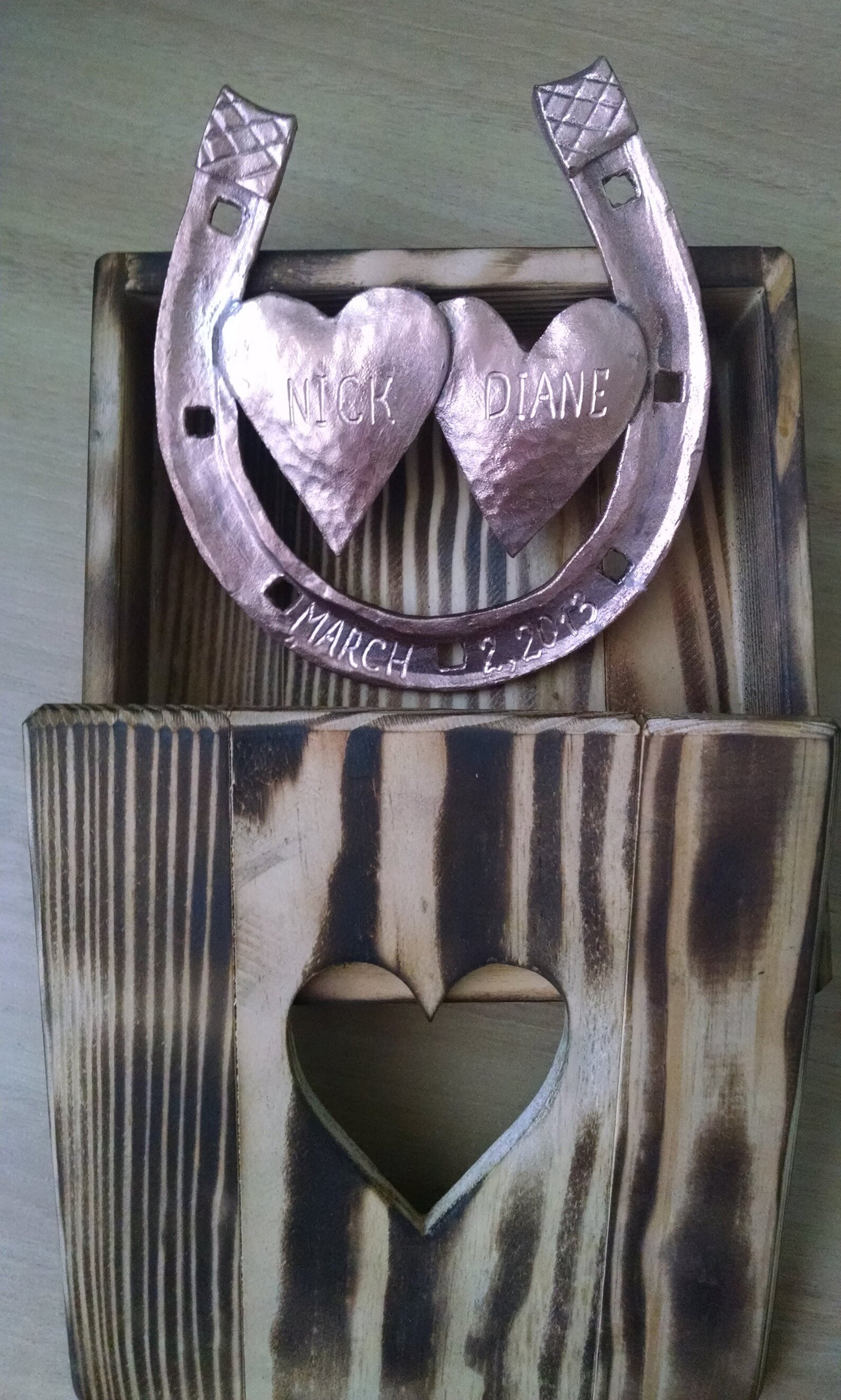 7th anniversary gift horseshoe copper horseshoe in wooden Etsy