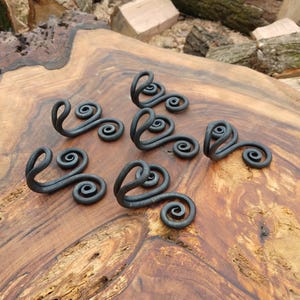 Hand Forged Iron Wall Hooks - Set of 6 - Twisted Steel Design, door hangers