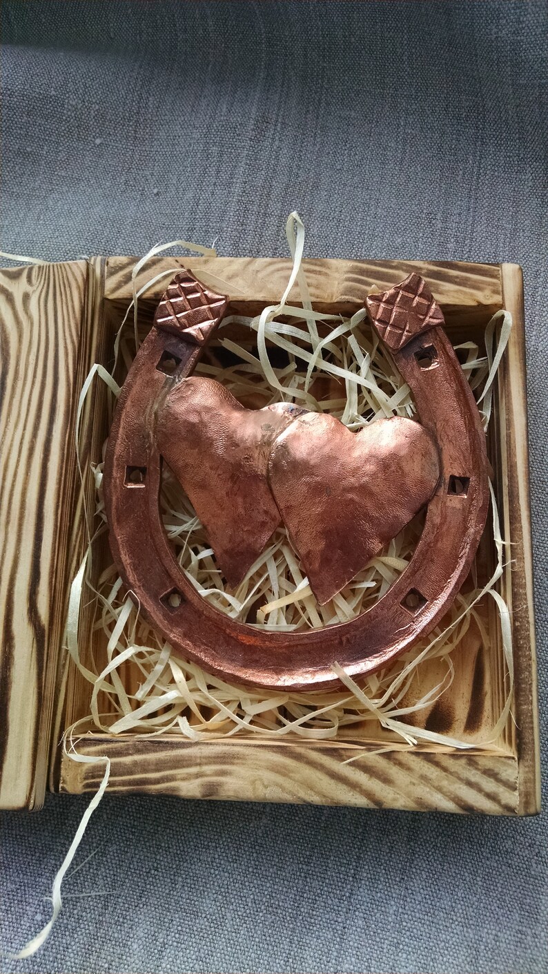 7th anniversary gift horseshoe copper horseshoe in wooden Etsy