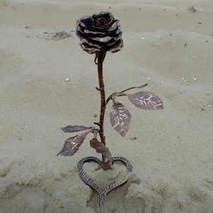 Copper rose, copper gift for her, copper anniversary, 7th anniversary,wedding present, copper flower,copper heart,copper gifts,handmade rose