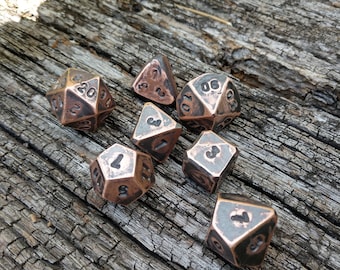 Copper dice, set of 7 copper dice, copper gifts, DnD dice, d4, d6, d8, d10, d12,d20, d00, board games, christmas gift, copper anniversary