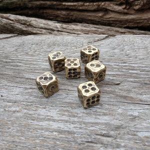 Bronze dices, d6 dices, set of 6 dices, dice games, tabletop gaming, board games,bronze gift,bronze anniversary,8 years anniversary, for him image 1