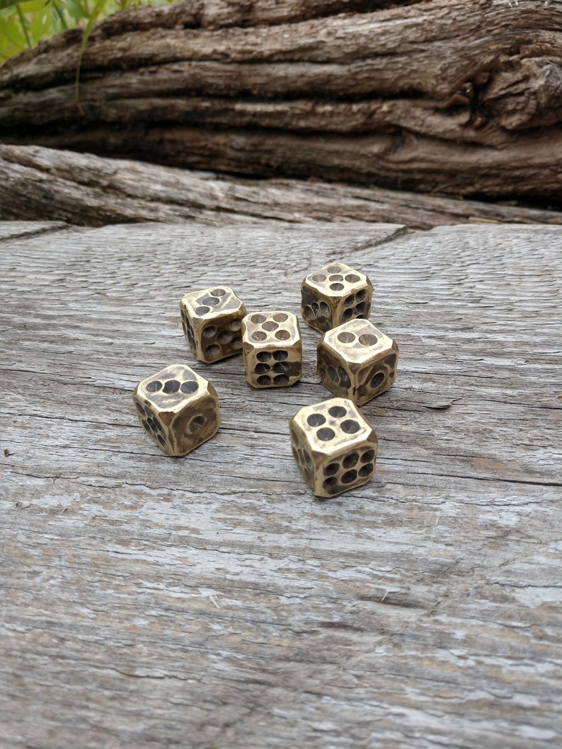 Bronze dices, d6 dices, set of 6 dices, dice games, tabletop gaming, board games,bronze gift,bronze anniversary,8 years anniversary, for him image 1