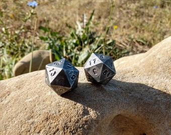 Set of 2 d20 iron dices, d20 dice games, tabletop gaming, board game, Forged dices, metal dice set D&D, for fans of  Dungeons and Dragons