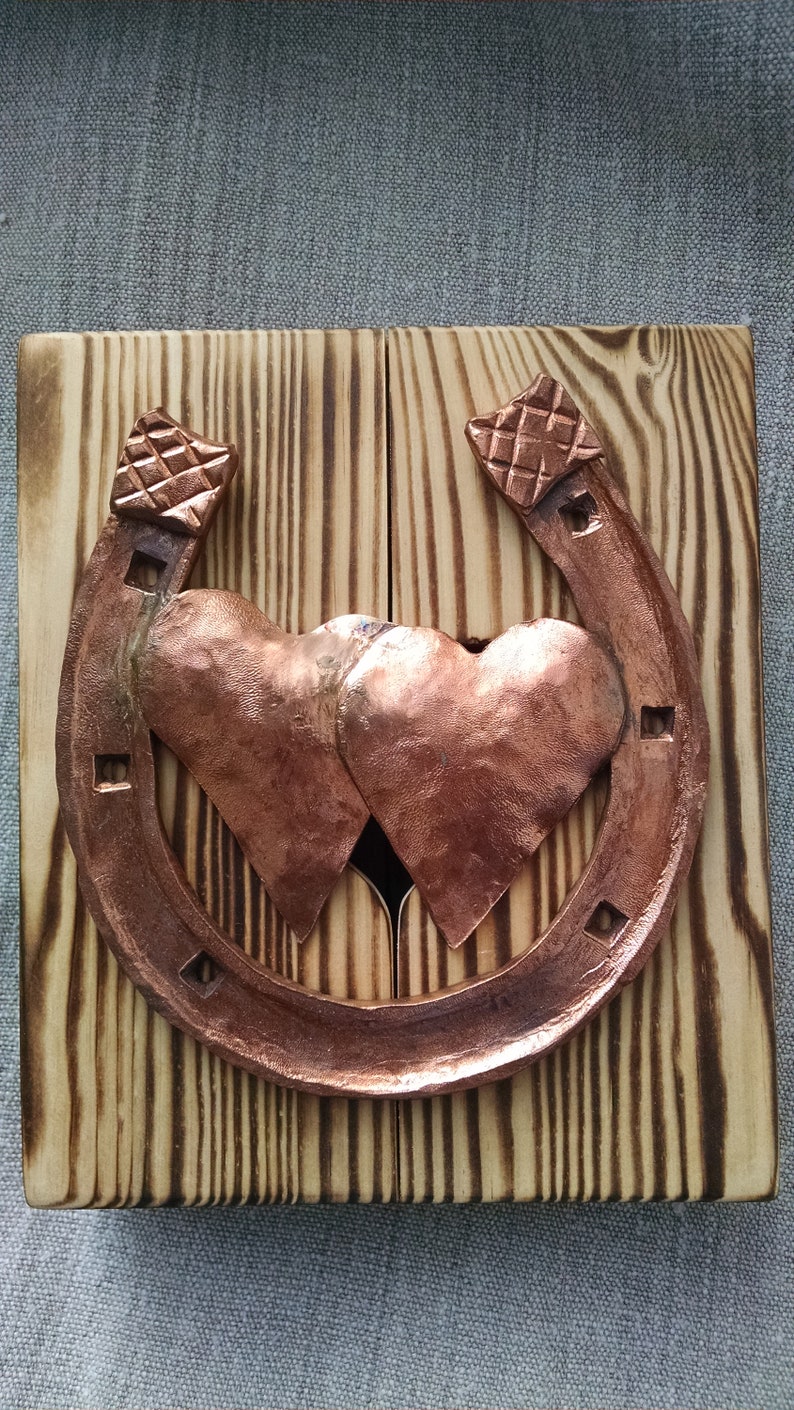7th anniversary gift horseshoe copper horseshoe in wooden Etsy