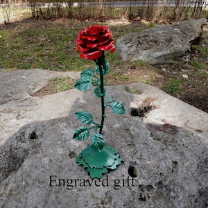 Red forged rose, personalized iron rose, iron anniversary gift for her, 6th anniversary gift, wedding gift, engraved gift, sixth anniversary
