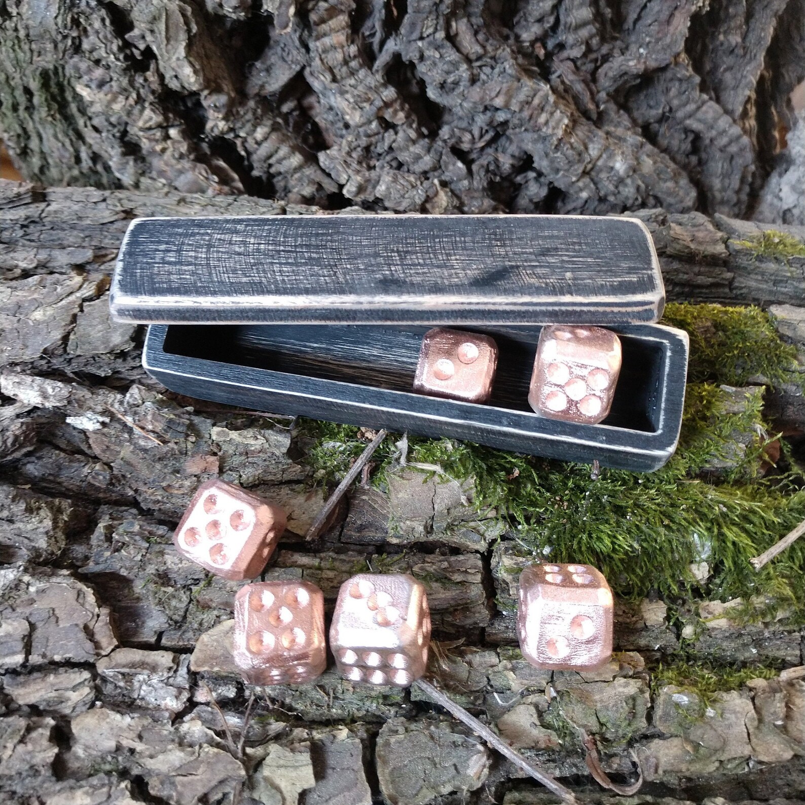 Copper Dice Set of 6 Dices in Wooden Box Copper Anniversary Etsy