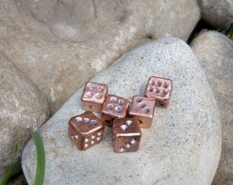 Set of 6 dices, copper dices, copper anniversary, dice games, tabletop gaming, board games gift for him, summer games, 7th anniversary gifts