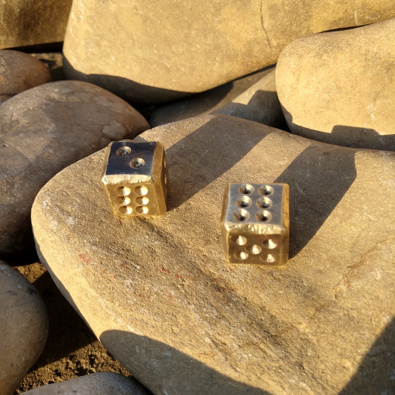 Set of 2 bronze dice, d6 dice, board games, tabletop gaming, dice games, bronze anniversary, Forged dices, 19 years, 8 years, gift for him image 3