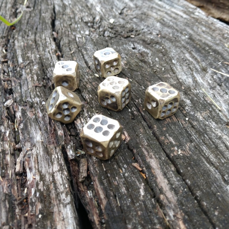 Bronze dices, d6 dices, set of 6 dices, dice games, tabletop gaming, board games,bronze gift,bronze anniversary,8 years anniversary, for him image 6