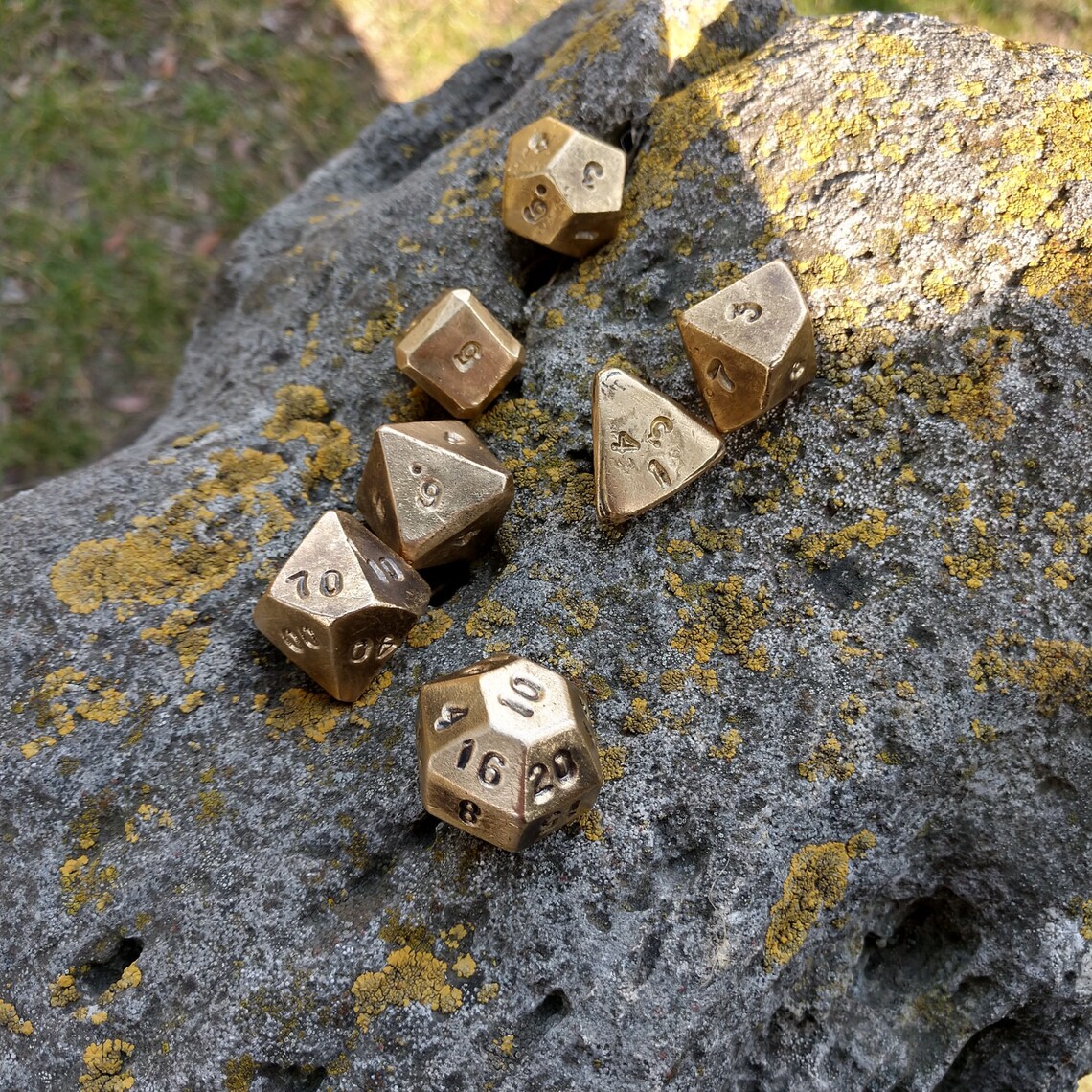 Hand bronze dice set of 7 dices d4 d6 d8 d10 d12 Etsy