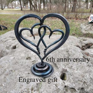 Sixth wedding anniversary gift, iron anniversary, 6th anniversary gifts, 6 year gifts, handmade black heart, forged heart, personalized gift