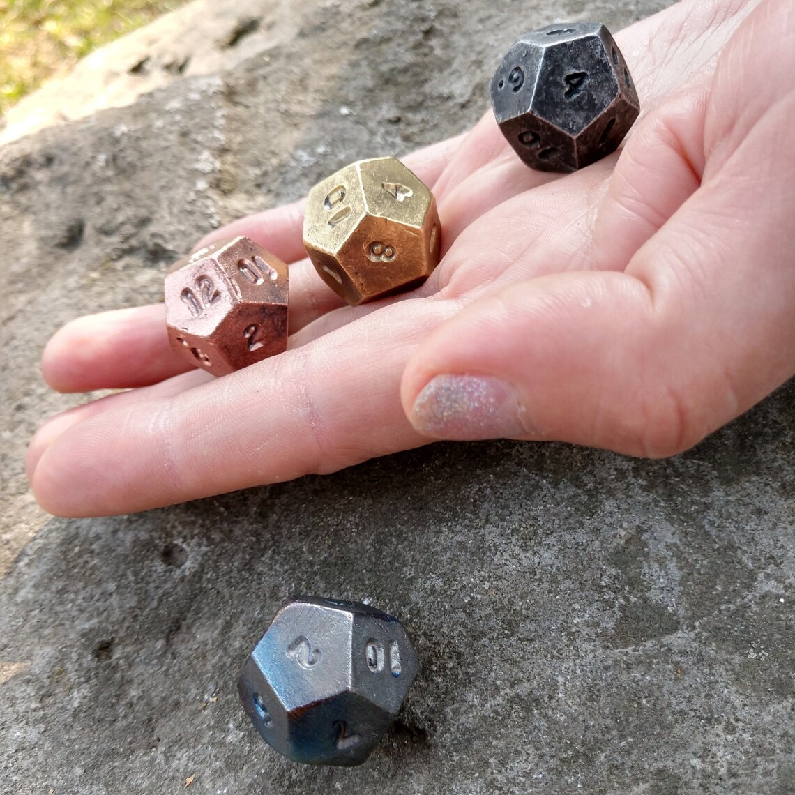 Set of 4 Metal Dice D12 Dice Bronze Dice Iron Etsy