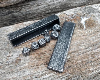 Handmade Iron DnD Dice Set, Metal Box, 6th Anniversary Gift