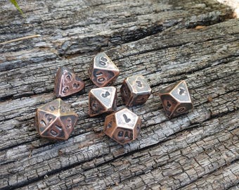 Hand Forged Copper Dice Set: DnD RPG Board Game Dice