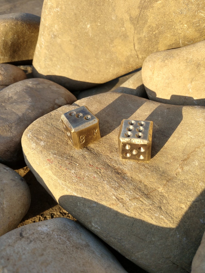 Set of 2 bronze dice, d6 dice, board games, tabletop gaming, dice games, bronze anniversary, Forged dices, 19 years, 8 years, gift for him image 1
