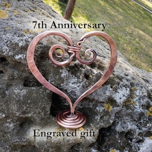Forged Copper Heart, 7th Anniversary Gift, Personalized Engraving