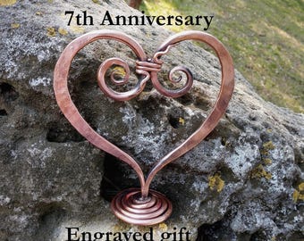 Geschmiedetes Kupferherz, Geschenk zum 7. Jahrestag, personalisierte Gravur