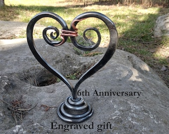 Sixth wedding anniversary gift, forged heart, iron anniversary, 6th anniversary gifts, 6 year gifts, handmade iron gift, personalized gift