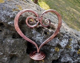 Forged Copper Heart, 7th Anniversary Gift, Personalized Metal Art