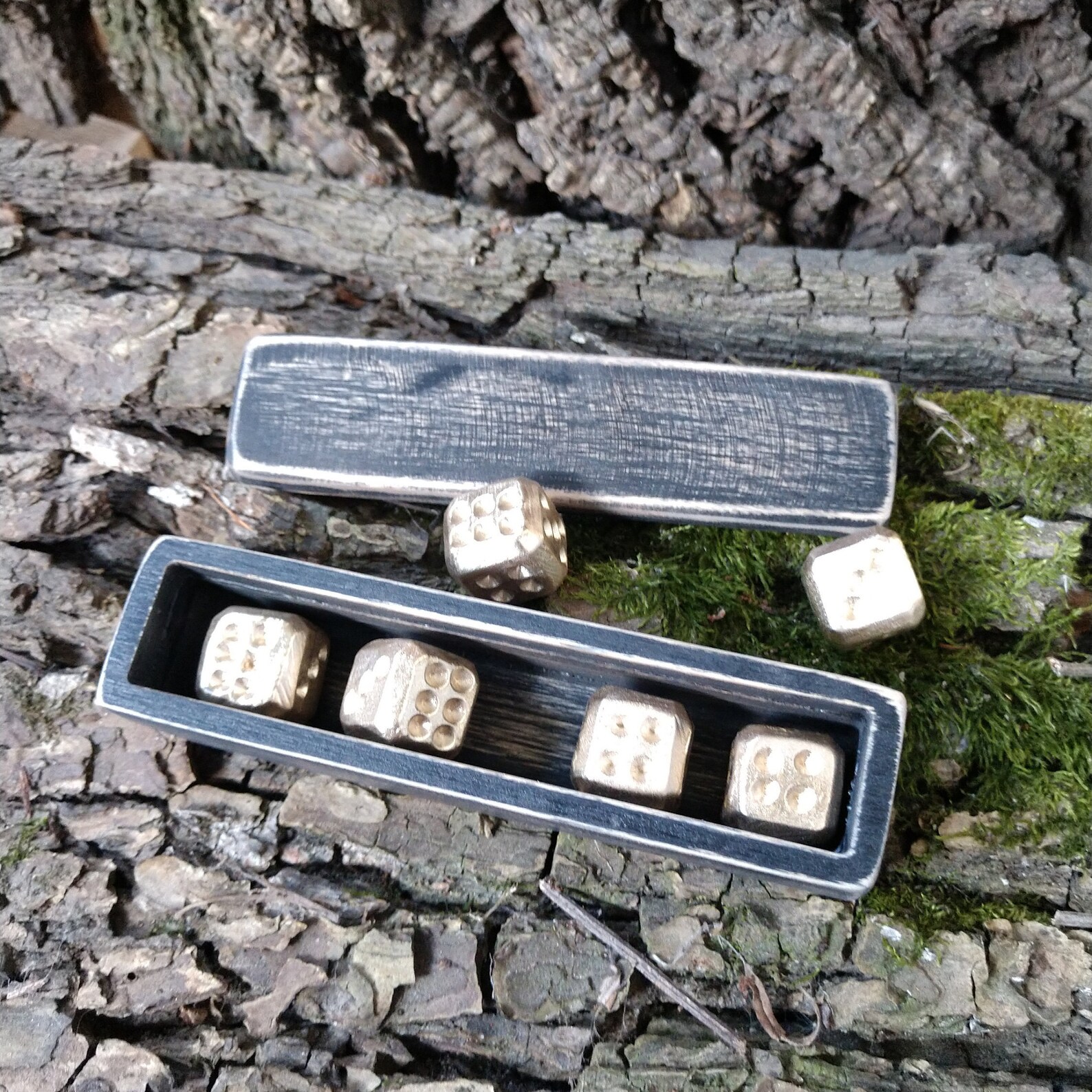 DnD dice bronze dices set of 6 dice in wooden box d6 dice Etsy