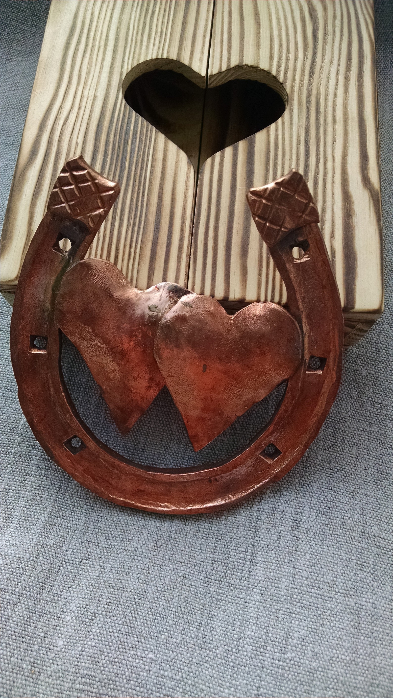 7th anniversary gift horseshoe copper horseshoe in wooden Etsy