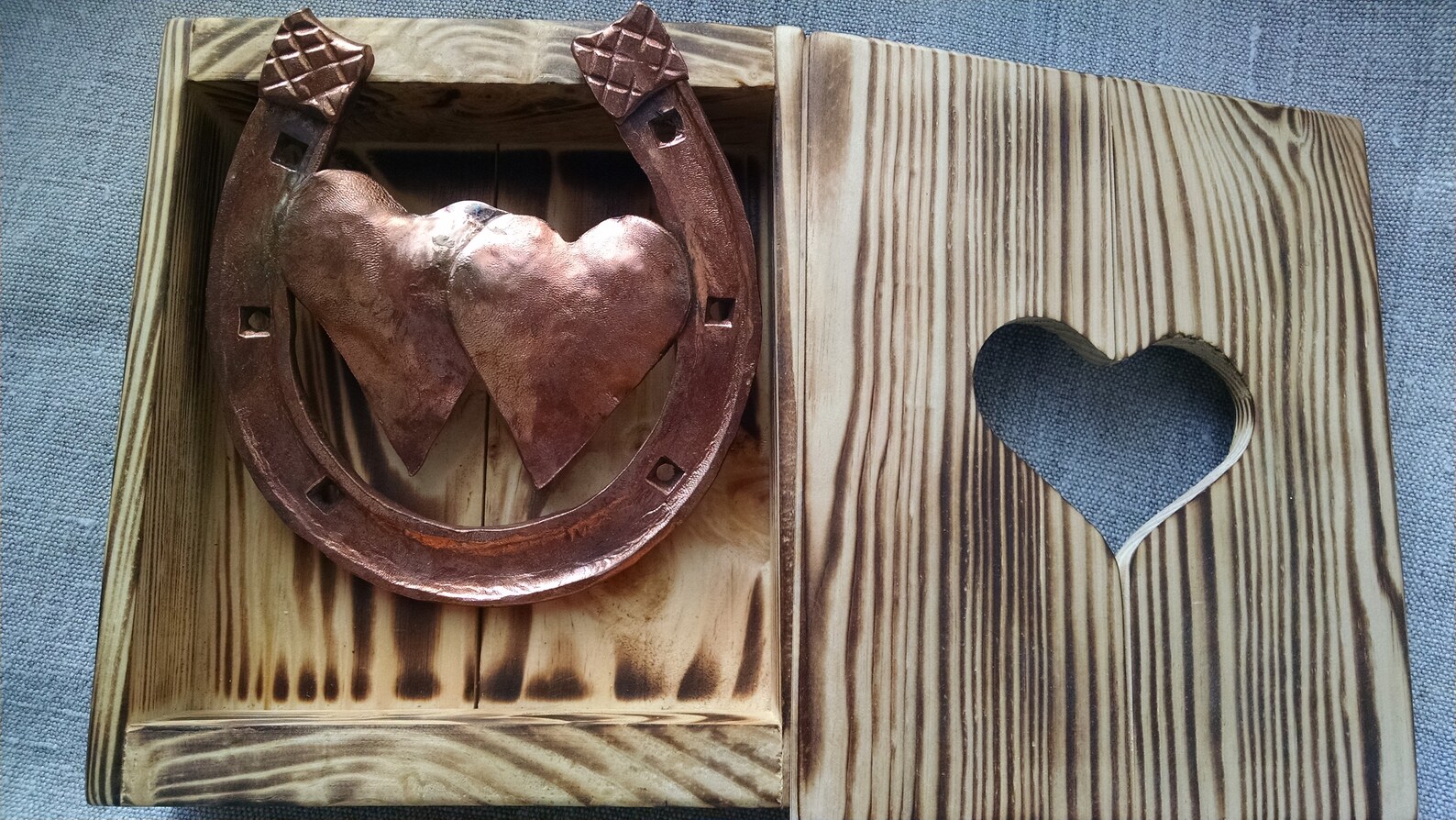 7th anniversary gift horseshoe copper horseshoe in wooden Etsy