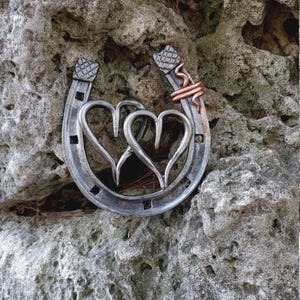 6th anniversary gift, iron anniversary gifts, iron horseshoe, forged hearts, handmade iron gift, 6 year gifts, 6 year anniversary iron gift