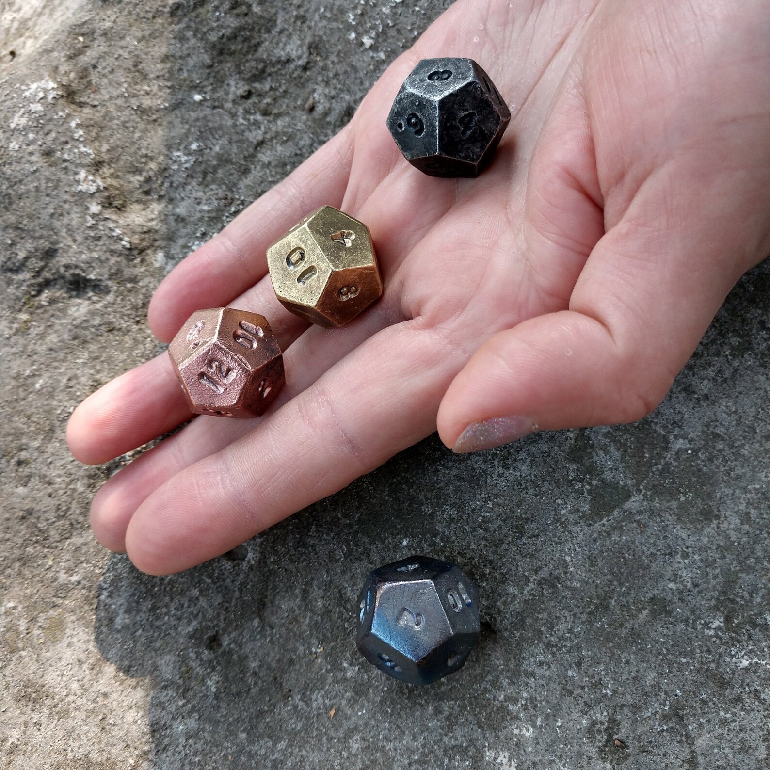 Set of 4 Metal Dice D12 Dice Bronze Dice Iron Etsy