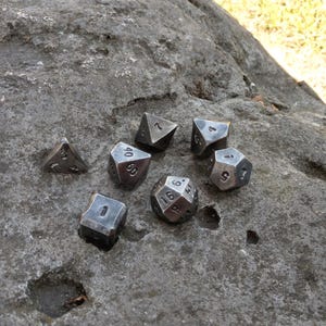 Stainless steel dice, set of 7 dices, d4, d6, d8, d10, d12, d20, d00, DnD dice,board games, tabletop gaming,stainless steel,hand forged dice