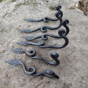 Hand Forged Iron Wall Hooks, Leaf Design, Set of 6 hooks