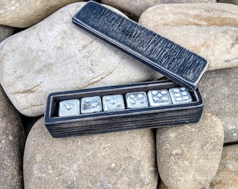 Handmade Aluminum Dice Set with Wooden Box, 10 Year Anniversary Gift