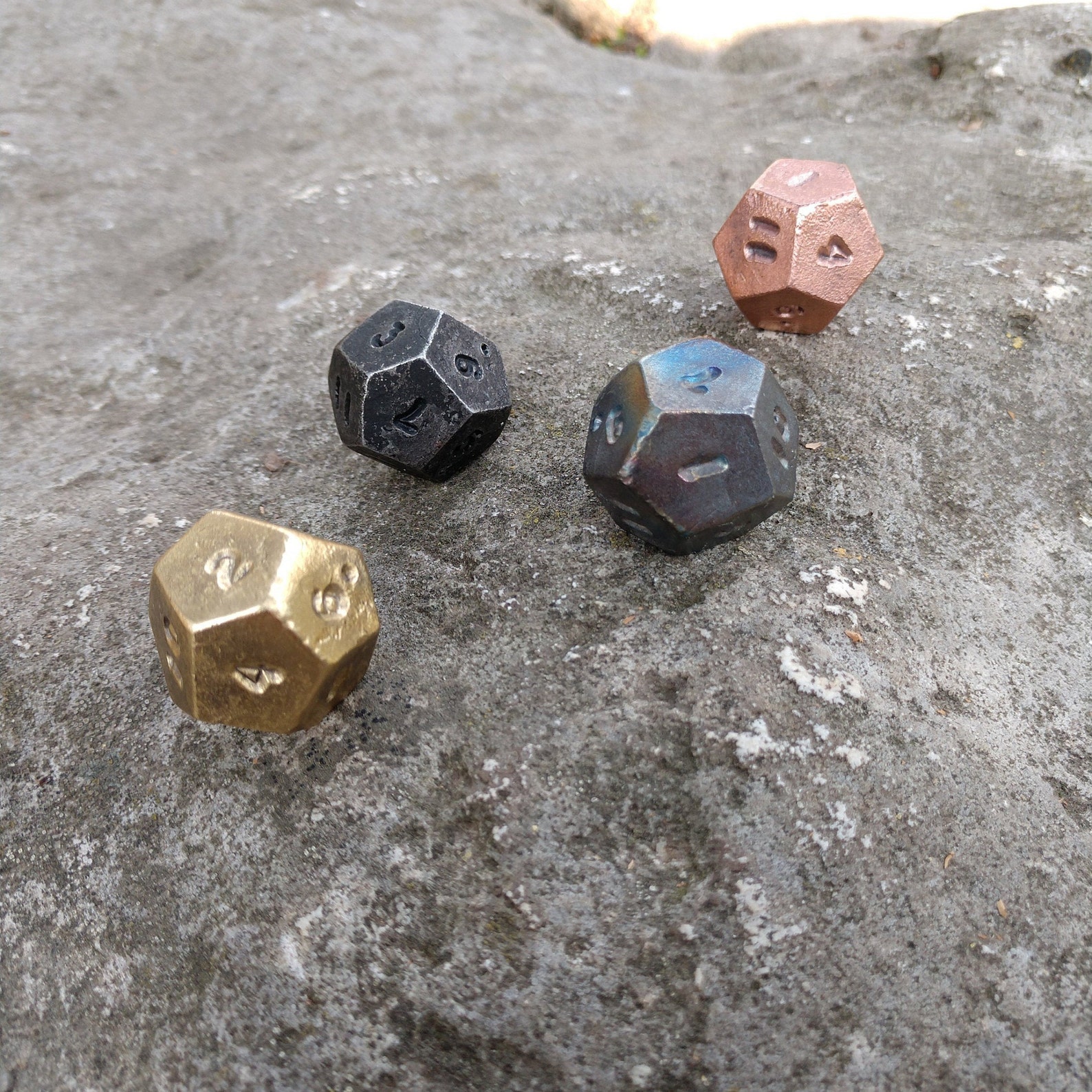 Set of 4 Metal Dice D12 Dice Bronze Dice Iron Etsy