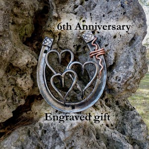 Forged horseshoe with hearts, 6th anniversary gift,iron anniversary, personalized gift, handmade horseshoe, 6 year gifts,wedding anniversary