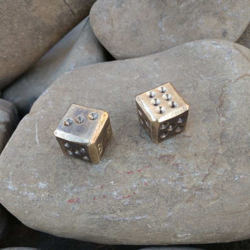 Set of 2 bronze dice, d6 dice, board games, tabletop gaming, dice games, bronze anniversary, Forged dices, 19 years, 8 years, gift for him image 2