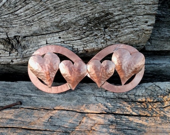 Handmade Copper Infinity, 7th Anniversary Gift, Personalized Hearts