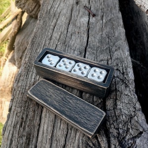 Tin anniversary gift,aluminum dice,10 year anniversary gift,set of 4 aluminum dices in wooden box, handmade dice,tabletop gaming,board games
