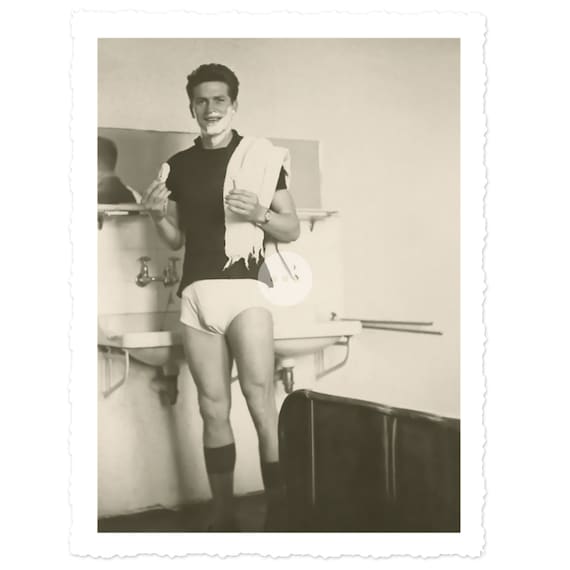 Vintage Photo Handsome Soldier Shaving in his Underwear with Etsy