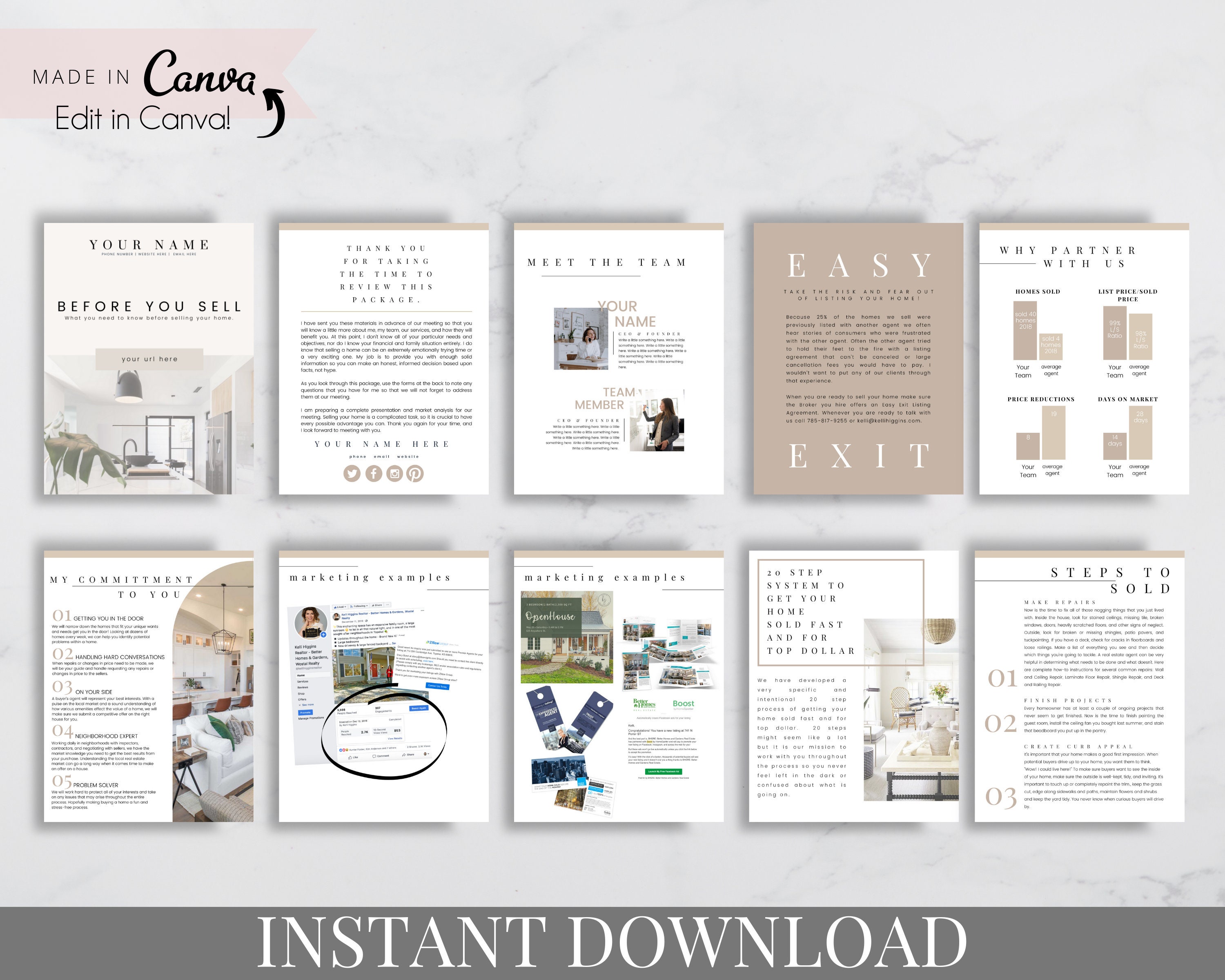 Prelisting Presentation Cream real Estate Templates Real Etsy