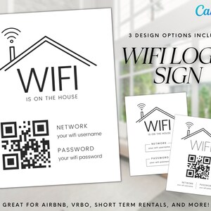 Znak QR Wifi, Znak hasła WiFi, Edytowalny szablon znaku WiFi, Hasło WiFi Canva, Szablon Airbnb, Szablon VRBO, Znak Airbnb, Znak VRBO