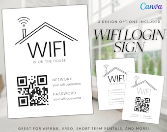 QR Code Wifi Sign Template, Airbnb, VRBO (Canva)