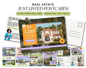 Just Listed Real Estate Postcards, Realtor Marketing Postcard Bundle for Listings, Realtor Marketing Templates, Just Sold Postcards, Farming