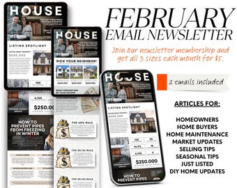 February Real Estate Email Newsletter Template: Canva, Realtor Marketing