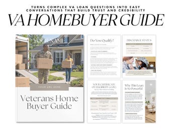 VA Homebuyer Guide Template, Real Estate Marketing, Veterans Affairs Loan (Canva)