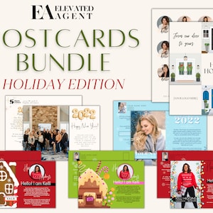 Holiday Postcard for Real Estate Realtor Christmas Cards Real Estate Postcard Bundle December Postcard Real Estate Farming Realtor Flyer