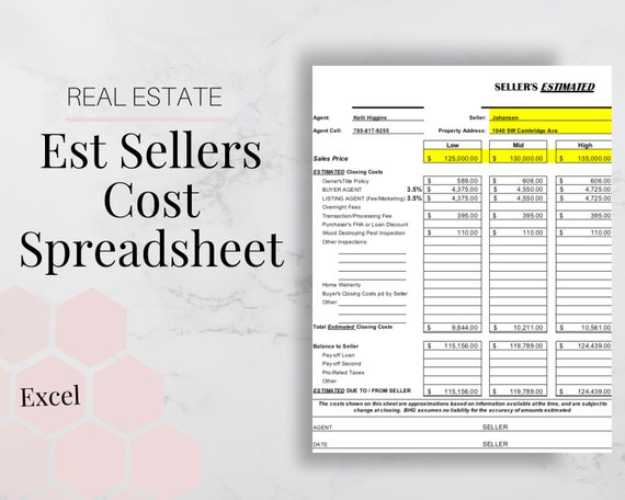 Home Seller Closing Cost Spreadsheet Real Estate Excel - Etsy